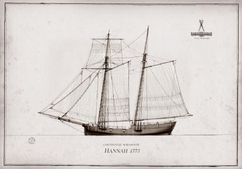 1775 Continental Schooner Hannah pen ink study